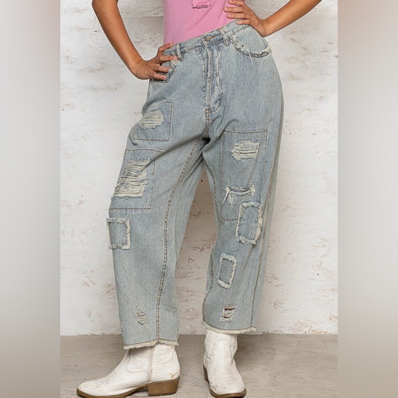 POL Denim - POL distressed boyfriend jeans lightwash railroad denim